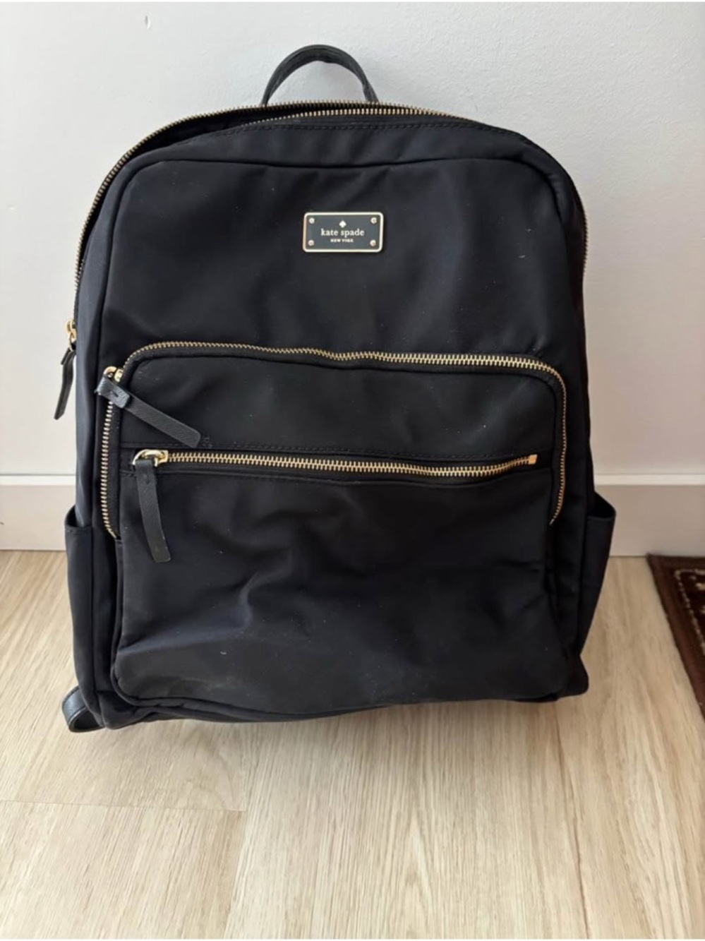 kate spade Black Nylon Backpack with Gold Zippers